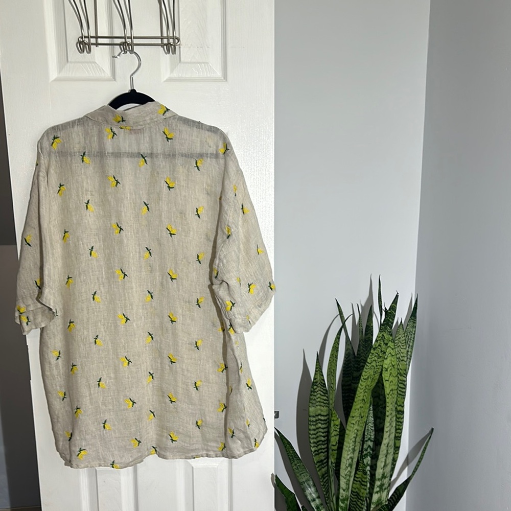 Cream and Yellow Casual Button Down Shirt with Pineapple Pattern